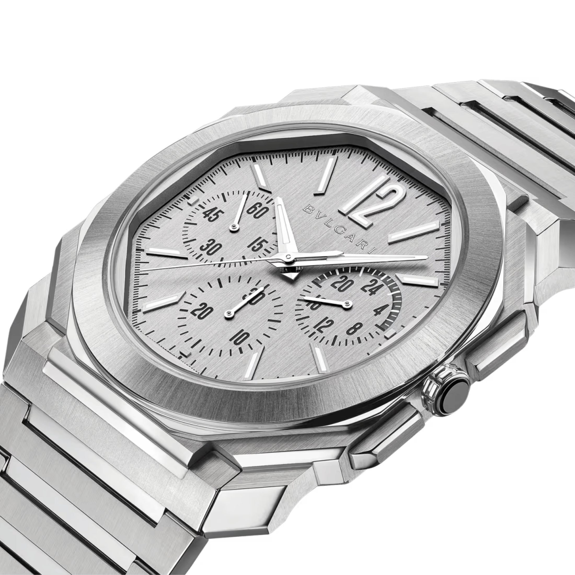 Montre Bulgari Octo Finissimo Chronographe GMT automatique cadran argenté bracelet acier 43 mm