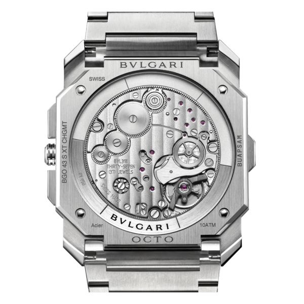 Montre Bulgari Octo Finissimo Chronographe GMT automatique cadran argenté bracelet acier 43 mm