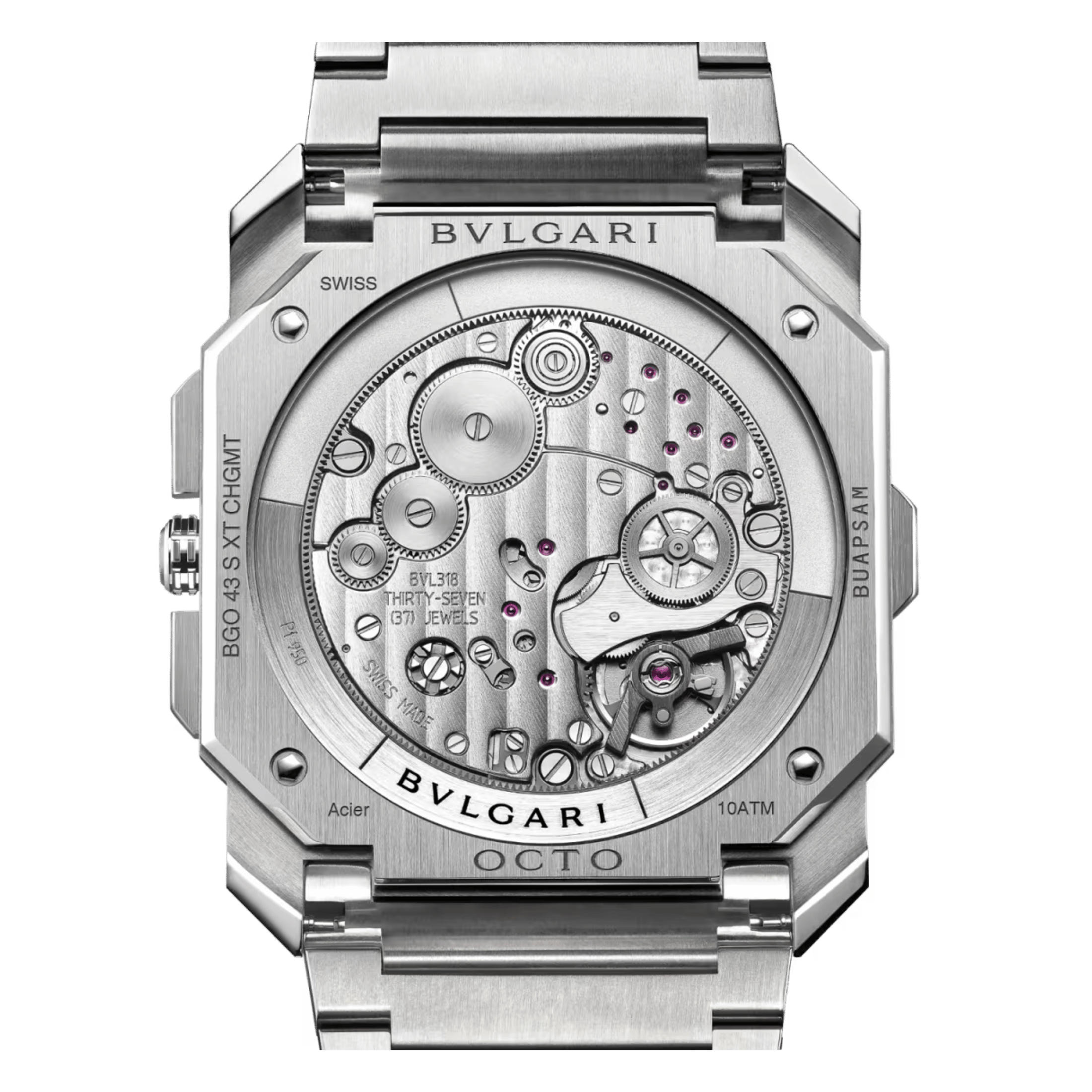 Montre Bulgari Octo Finissimo Chronographe GMT automatique cadran argenté bracelet acier 43 mm