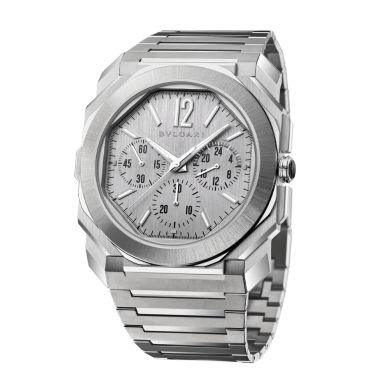 Bulgari Octo Finissimo Chronograph GMT automatic watch silver dial steel bracelet 43 mm