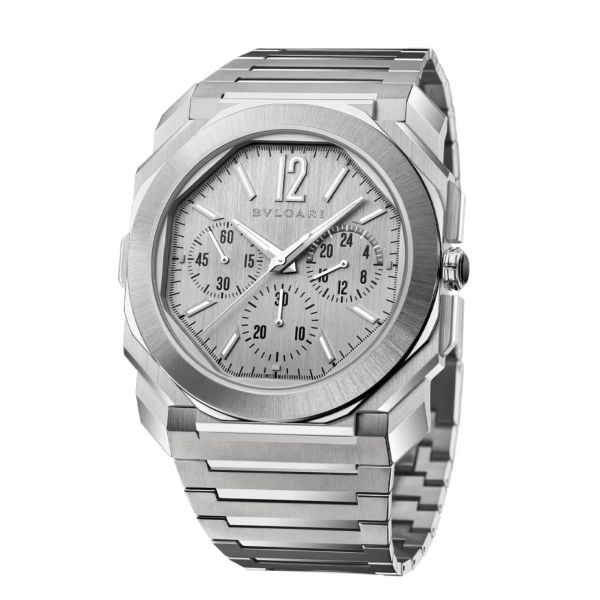 Bulgari Octo Finissimo Chronograph GMT automatic watch silver dial steel bracelet 43 mm