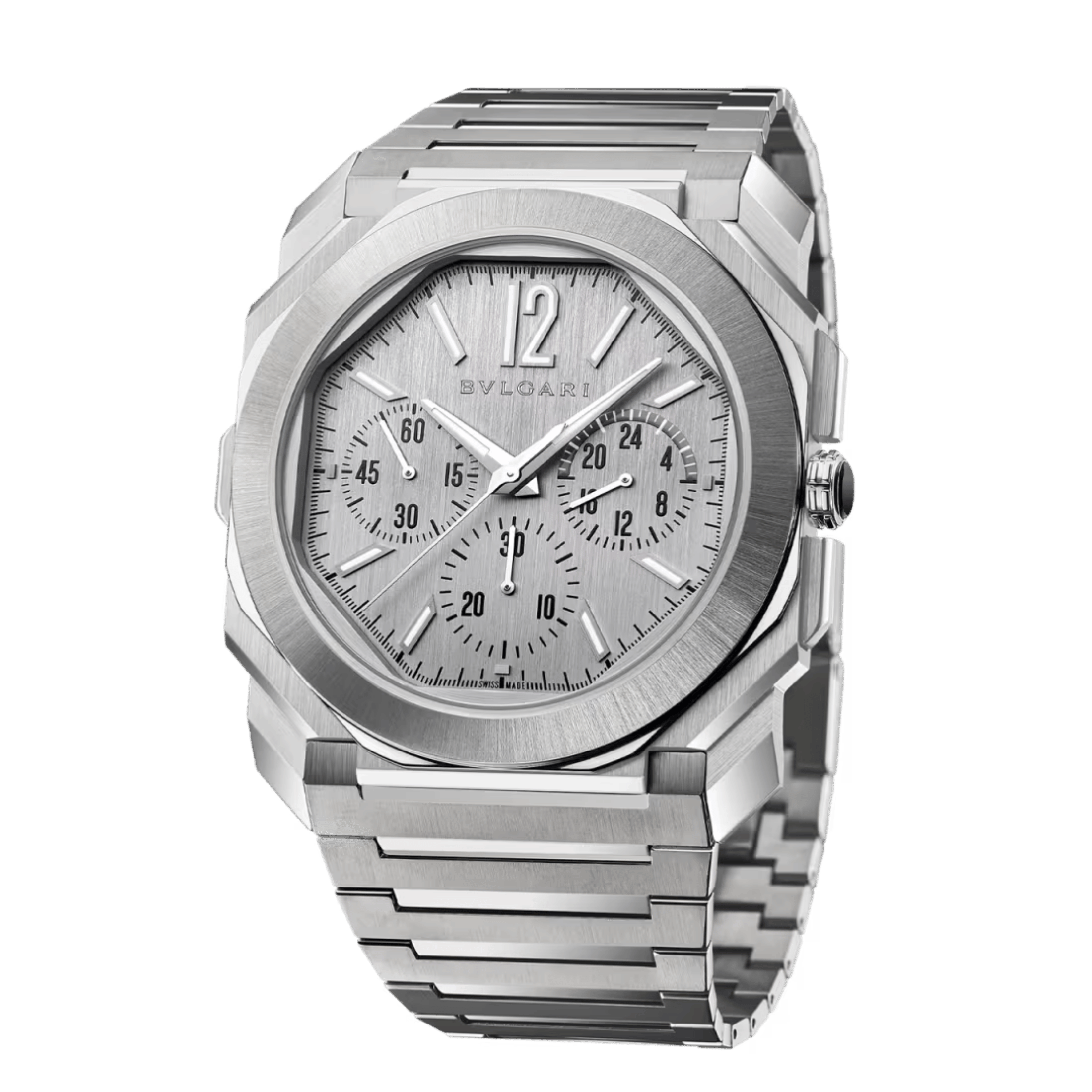 Bulgari Octo Finissimo Chronograph GMT automatic watch silver dial steel bracelet 43 mm