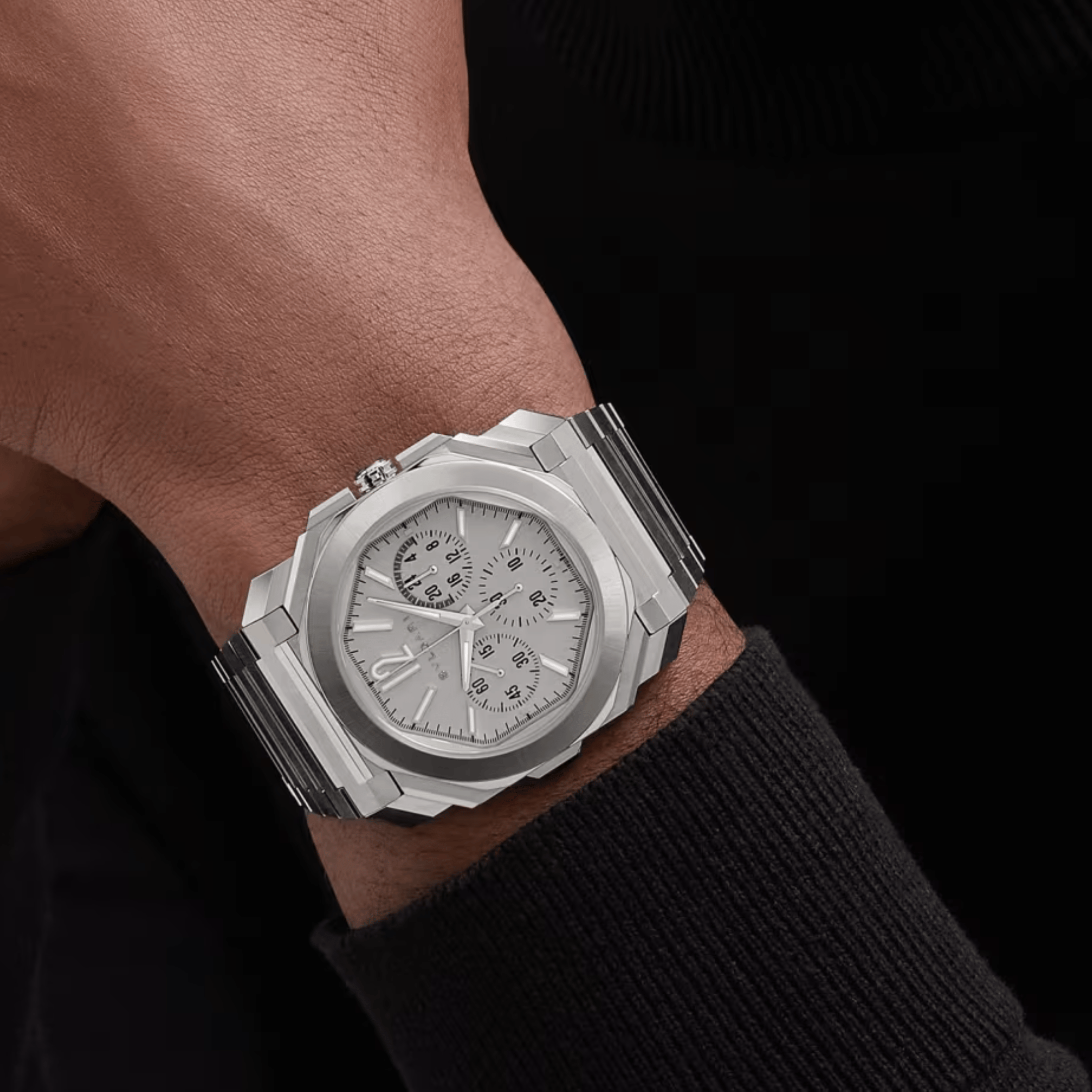 Bulgari Octo Finissimo Chronograph GMT automatic watch silver dial steel bracelet 43 mm