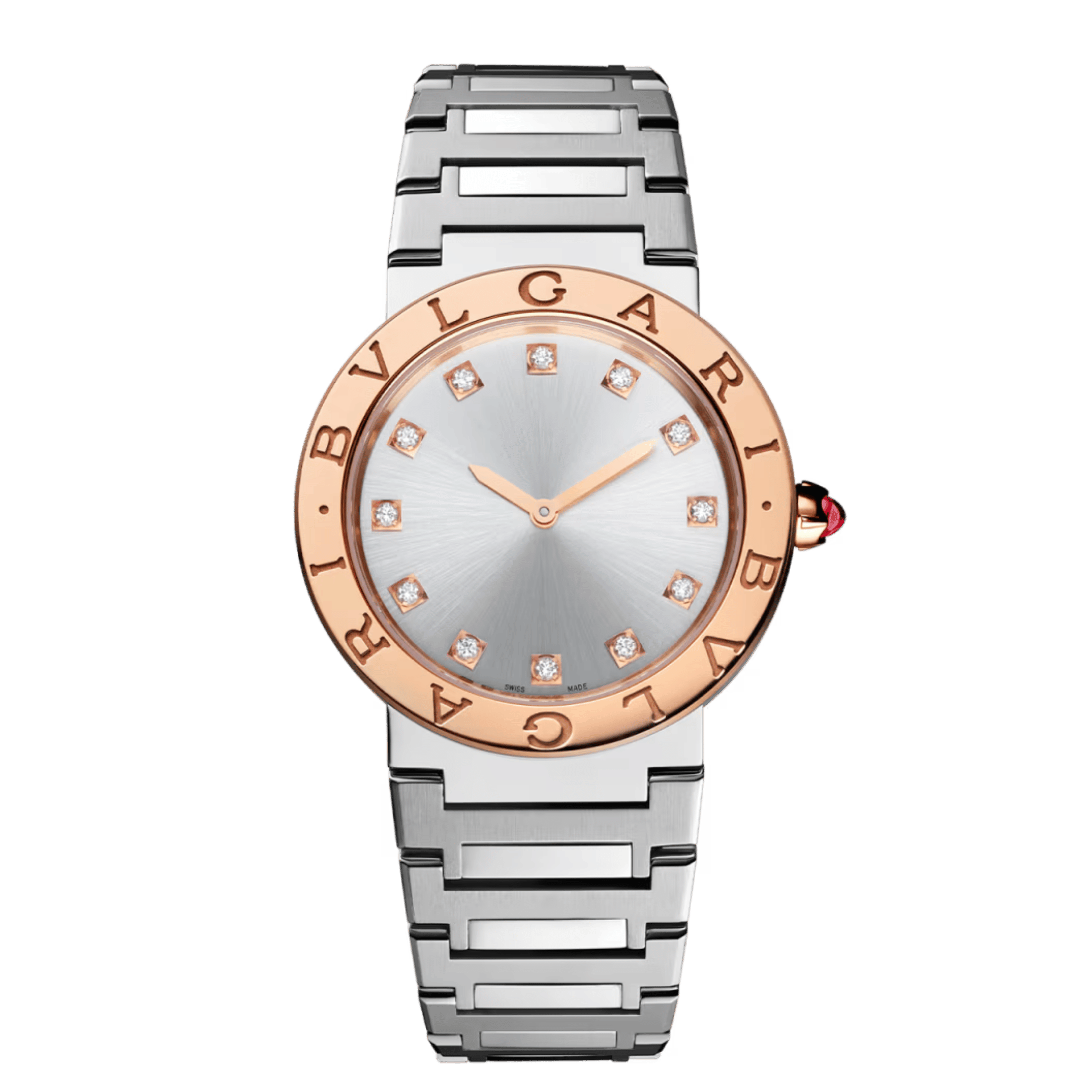 Bulgari Bvlgari Bvlgari quartz watch diamond index grey dial steel bracelet 33 mm