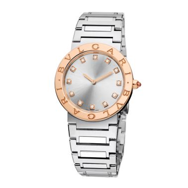 Bulgari Bvlgari Bvlgari quartz watch diamond index grey dial steel bracelet 33 mm