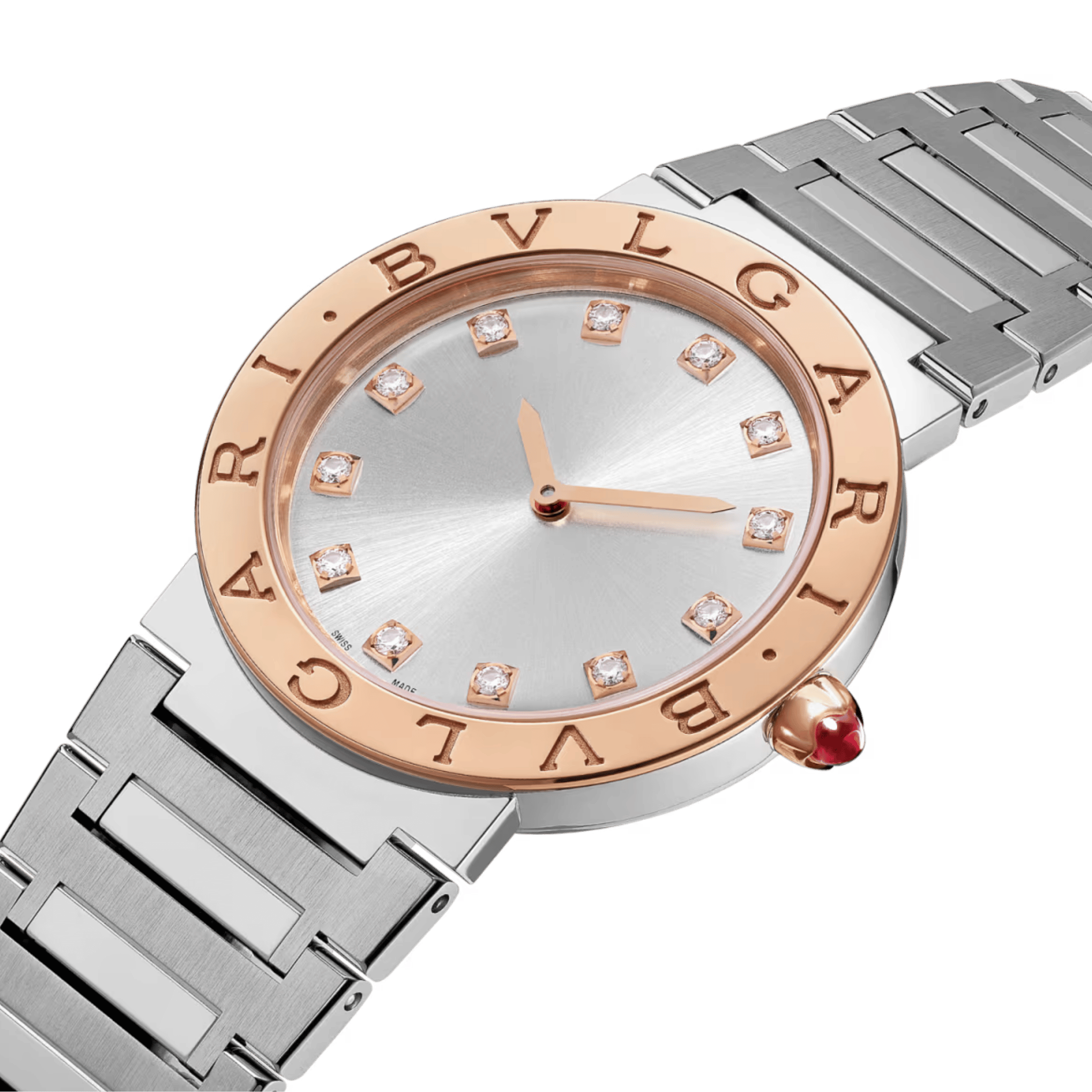 Bulgari Bvlgari Bvlgari quartz watch diamond index grey dial steel bracelet 33 mm