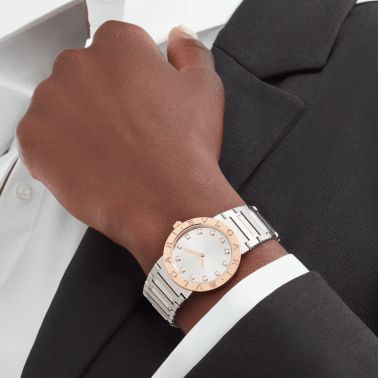 Montre Bulgari Bvlgari Bvlgari quartz index diamants cadran gris bracelet acier 33 mm