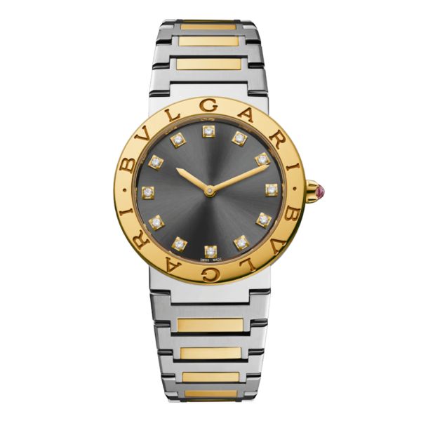 Bulgari Bvlgari Bvlgari quartz diamond index grey dial steel and yellow gold bracelet 33 mm