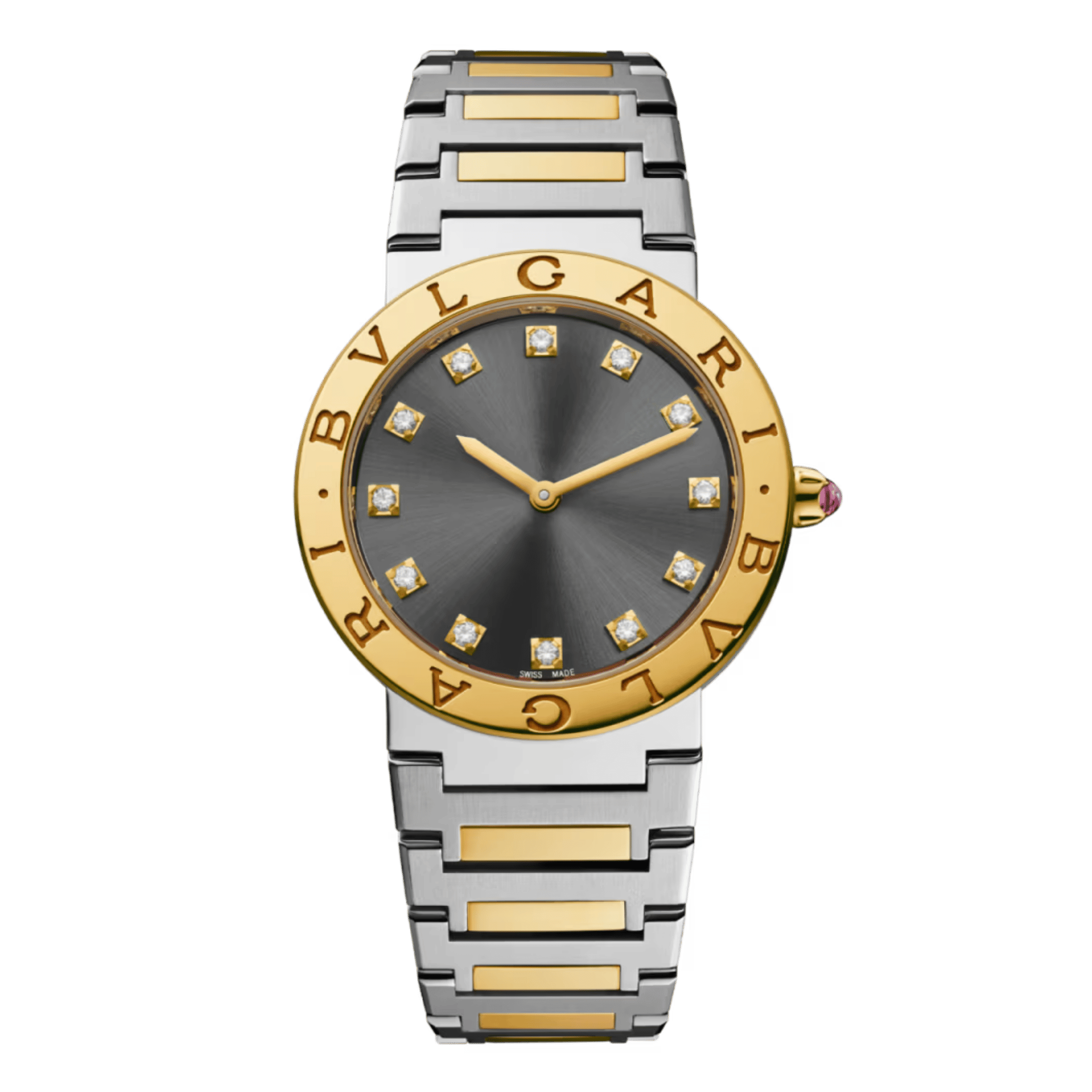 Bulgari Bvlgari Bvlgari quartz diamond index grey dial steel and yellow gold bracelet 33 mm