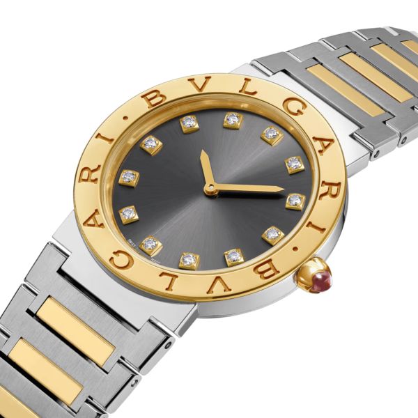 Bulgari Bvlgari Bvlgari quartz diamond index grey dial steel and yellow gold bracelet 33 mm