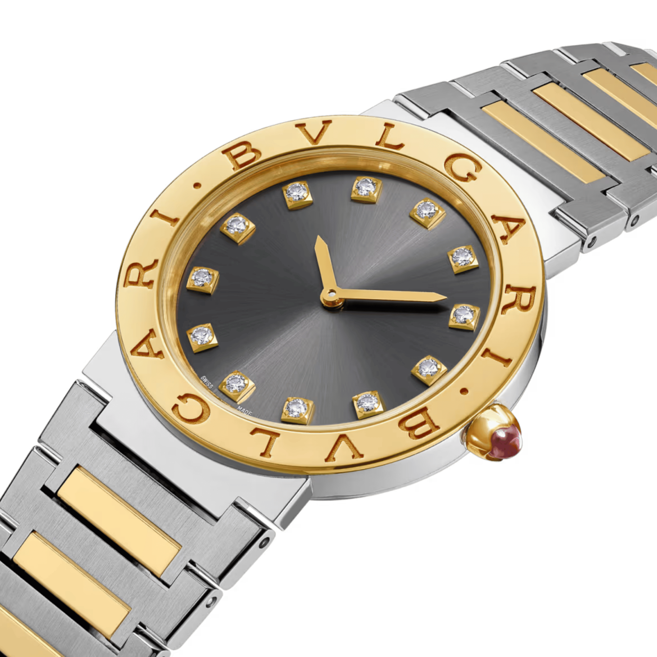Bulgari Bvlgari Bvlgari quartz diamond index grey dial steel and yellow gold bracelet 33 mm