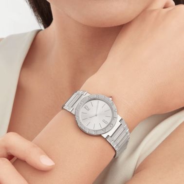 Montre Bulgari Bvlgari Bvlgari Lady quartz cadran argenté bracelet acier 33 mm