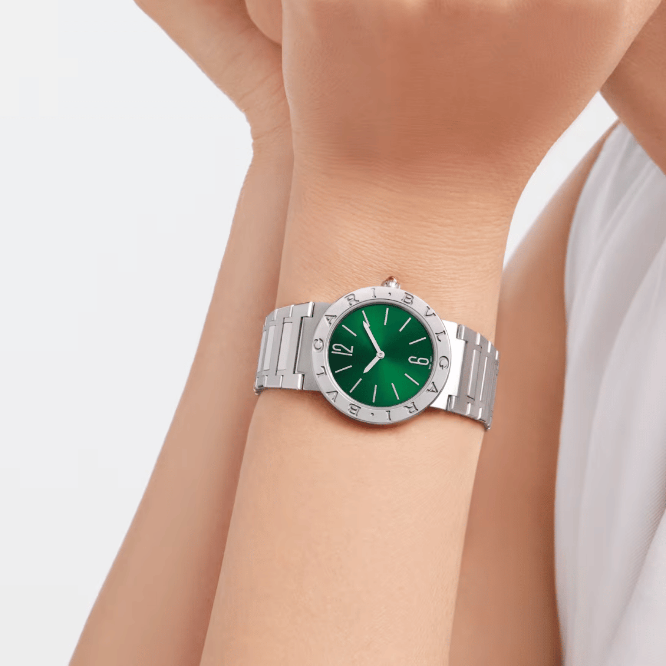 Bulgari Bvlgari Bvlgari Lady quartz watch green dial steel bracelet 33 mm