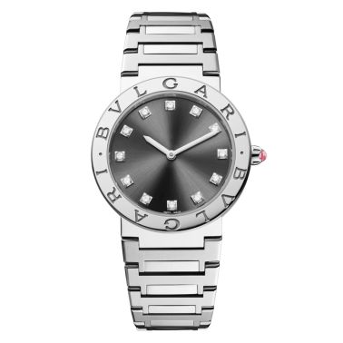 Bulgari Bvlgari Bvlgari quartz watch diamond index grey dial steel bracelet 33 mm