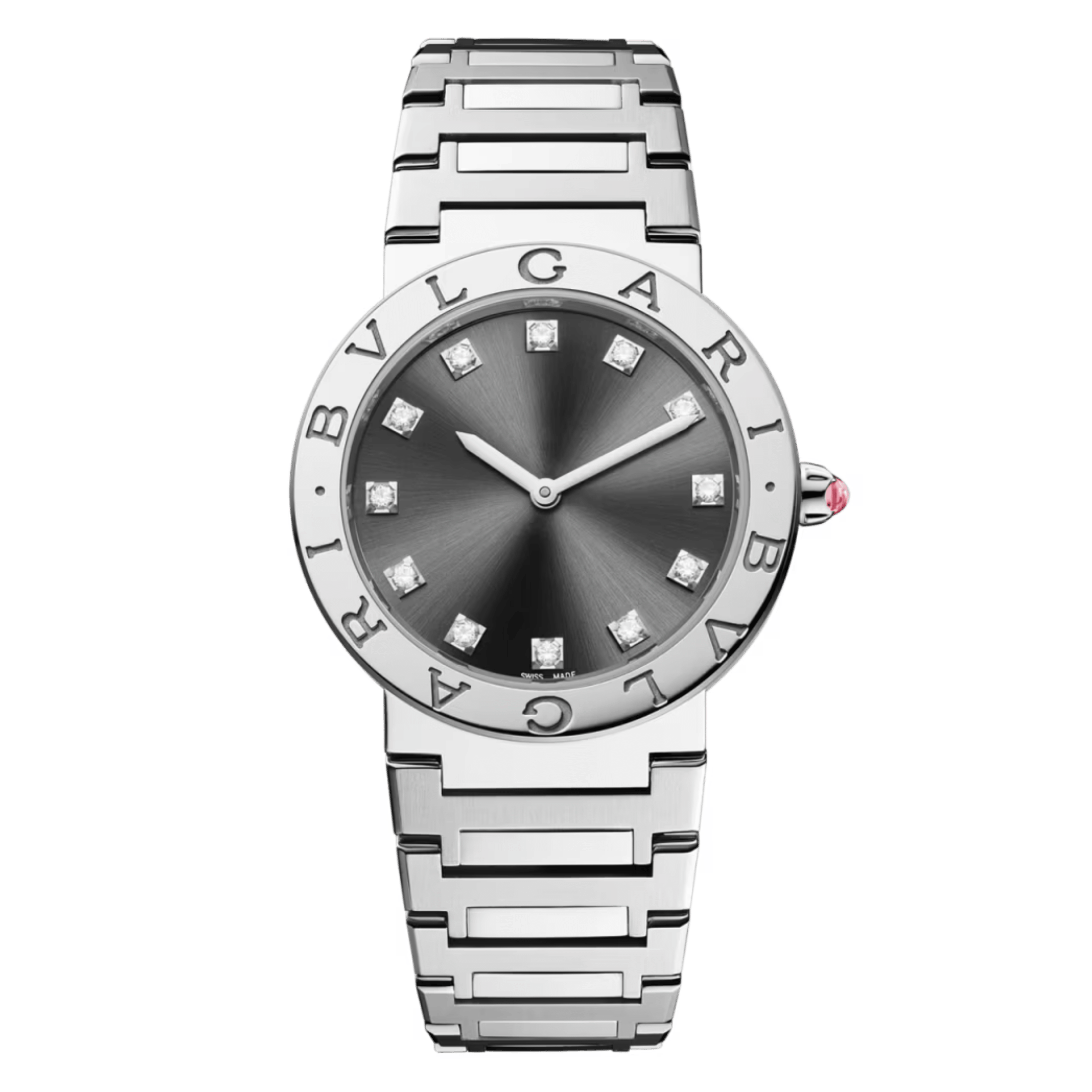 Bulgari Bvlgari Bvlgari quartz watch diamond index grey dial steel bracelet 33 mm