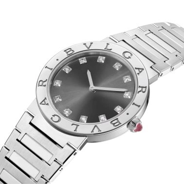 Bulgari Bvlgari Bvlgari quartz watch diamond index grey dial steel bracelet 33 mm