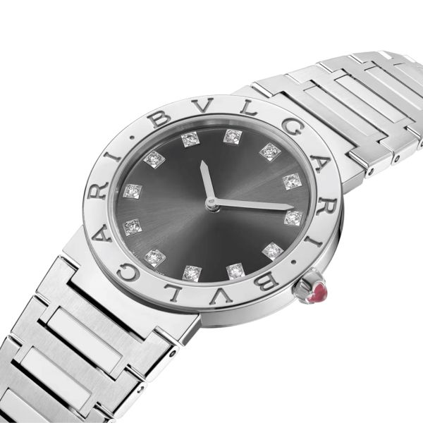 Bulgari Bvlgari Bvlgari quartz watch diamond index grey dial steel bracelet 33 mm