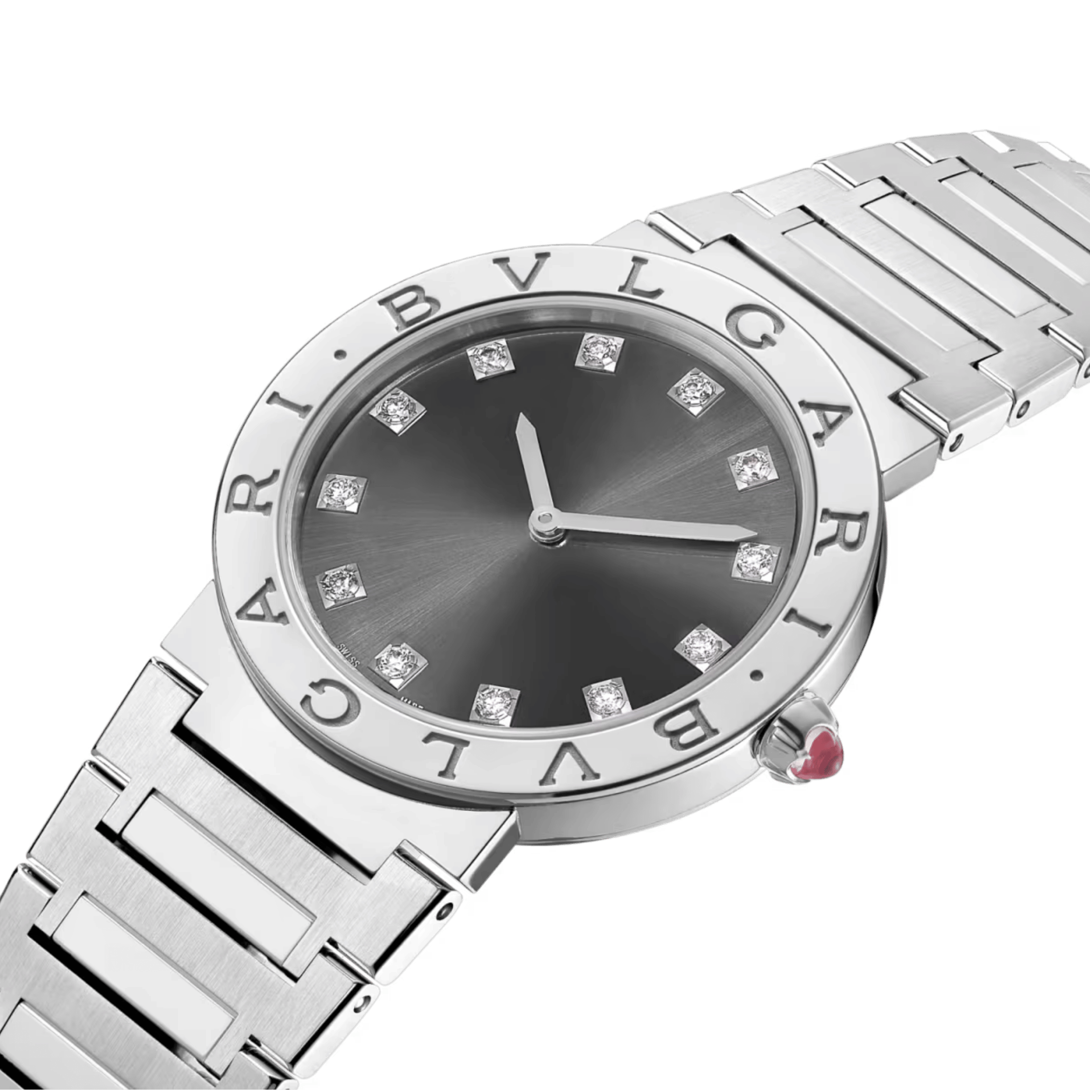 Bulgari Bvlgari Bvlgari quartz watch diamond index grey dial steel bracelet 33 mm