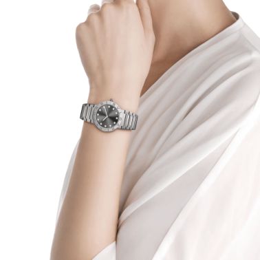 Bulgari Bvlgari Bvlgari quartz watch diamond index grey dial steel bracelet 33 mm