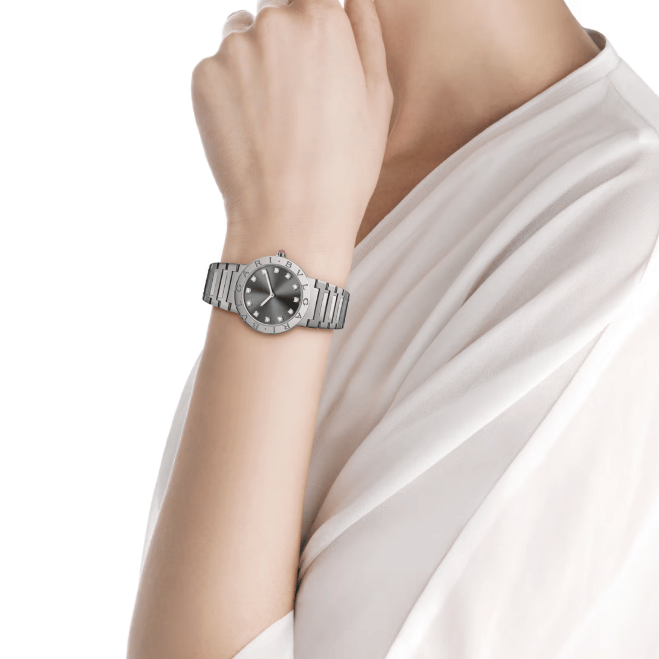 Bulgari Bvlgari Bvlgari quartz watch diamond index grey dial steel bracelet 33 mm