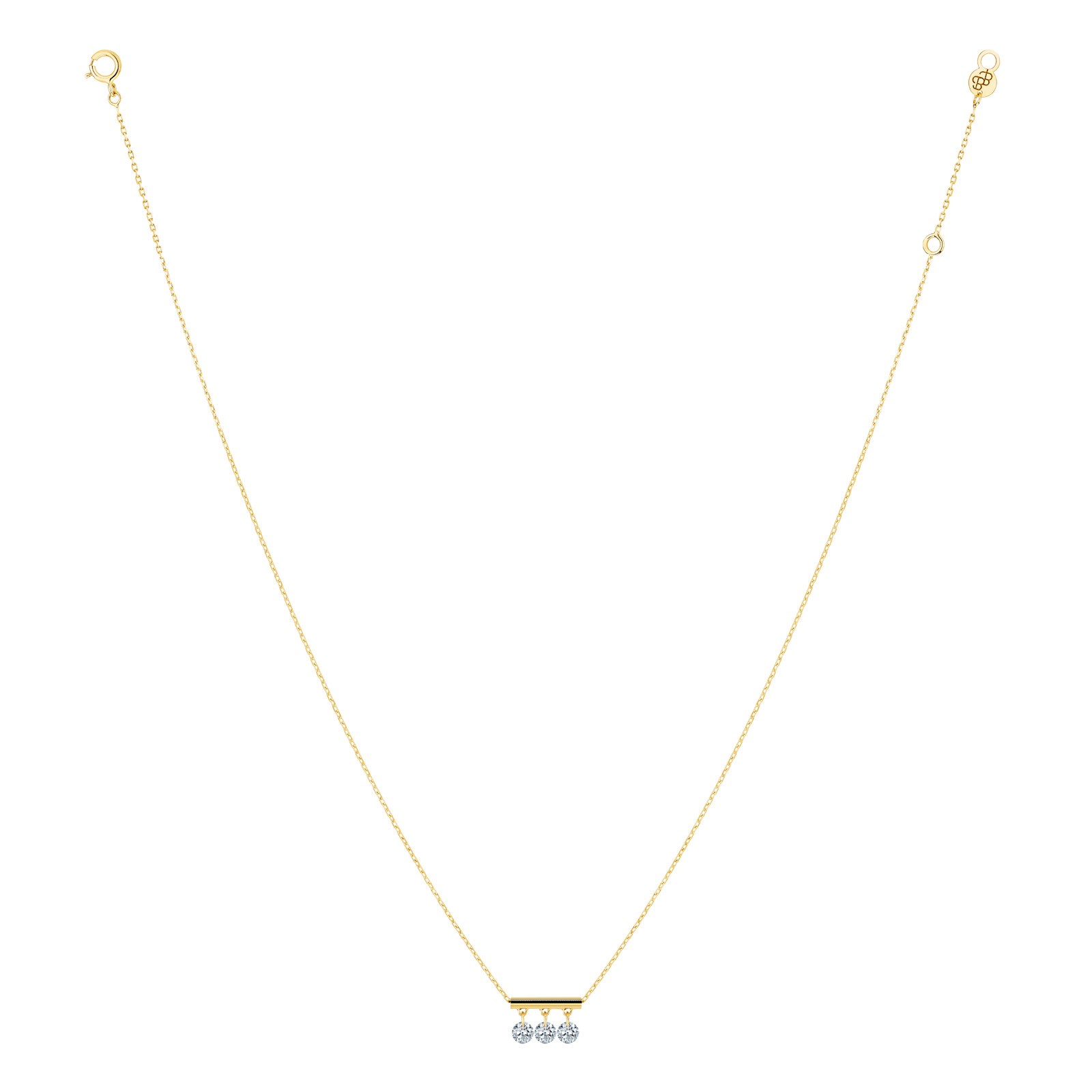 Collier La Brune et La Blonde Pampilles en or jaune 3 diamants taille brillant 0,30 carat - Full