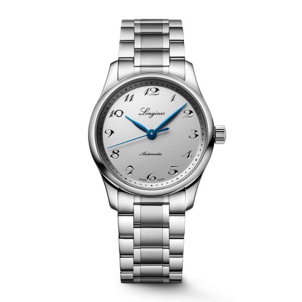 Longines Master Collection automatic watch, silver and blue dial, 34 mm steel bracelet