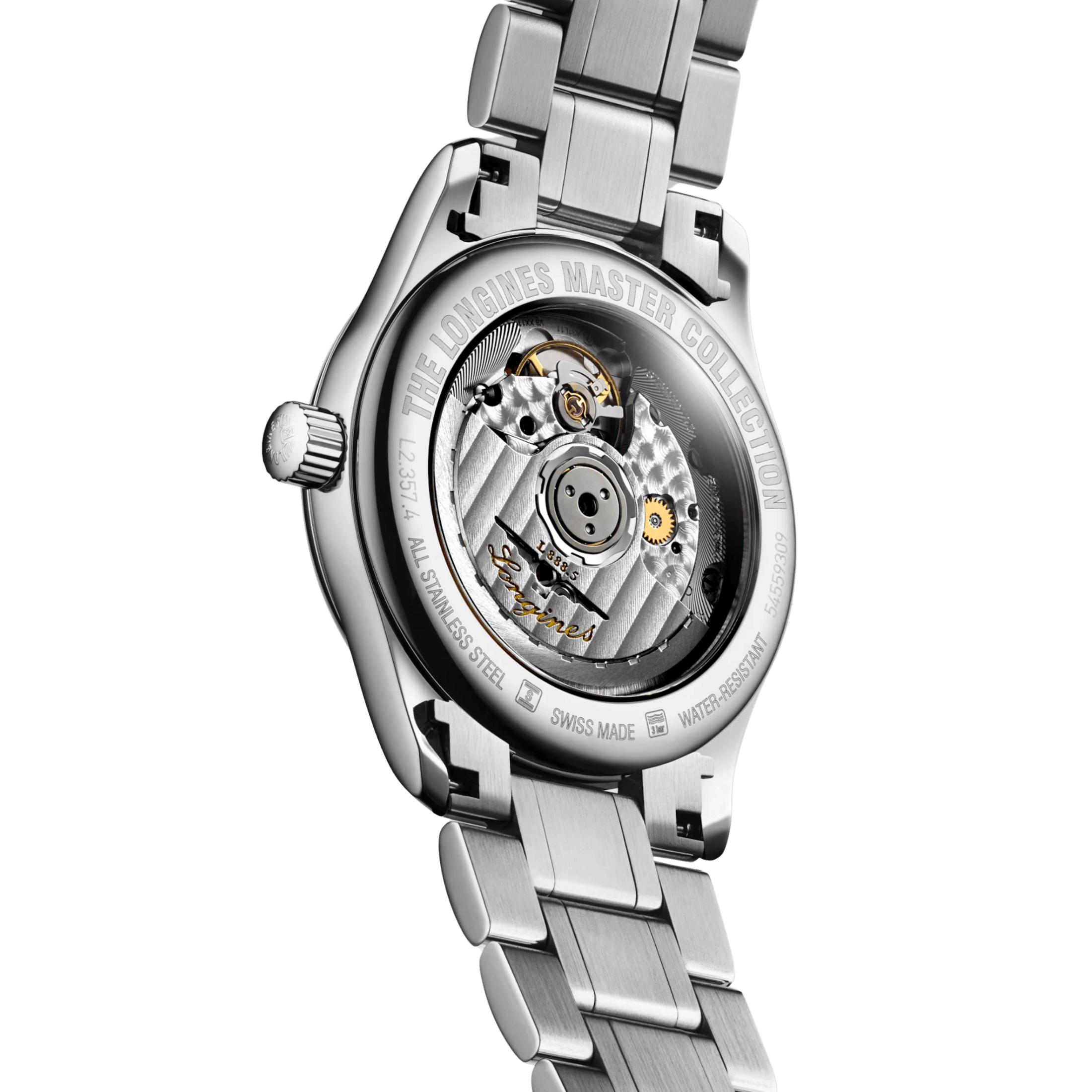 Montre Longines Master Collection automatique cadran argent et bleu bracelet acier 34 mm