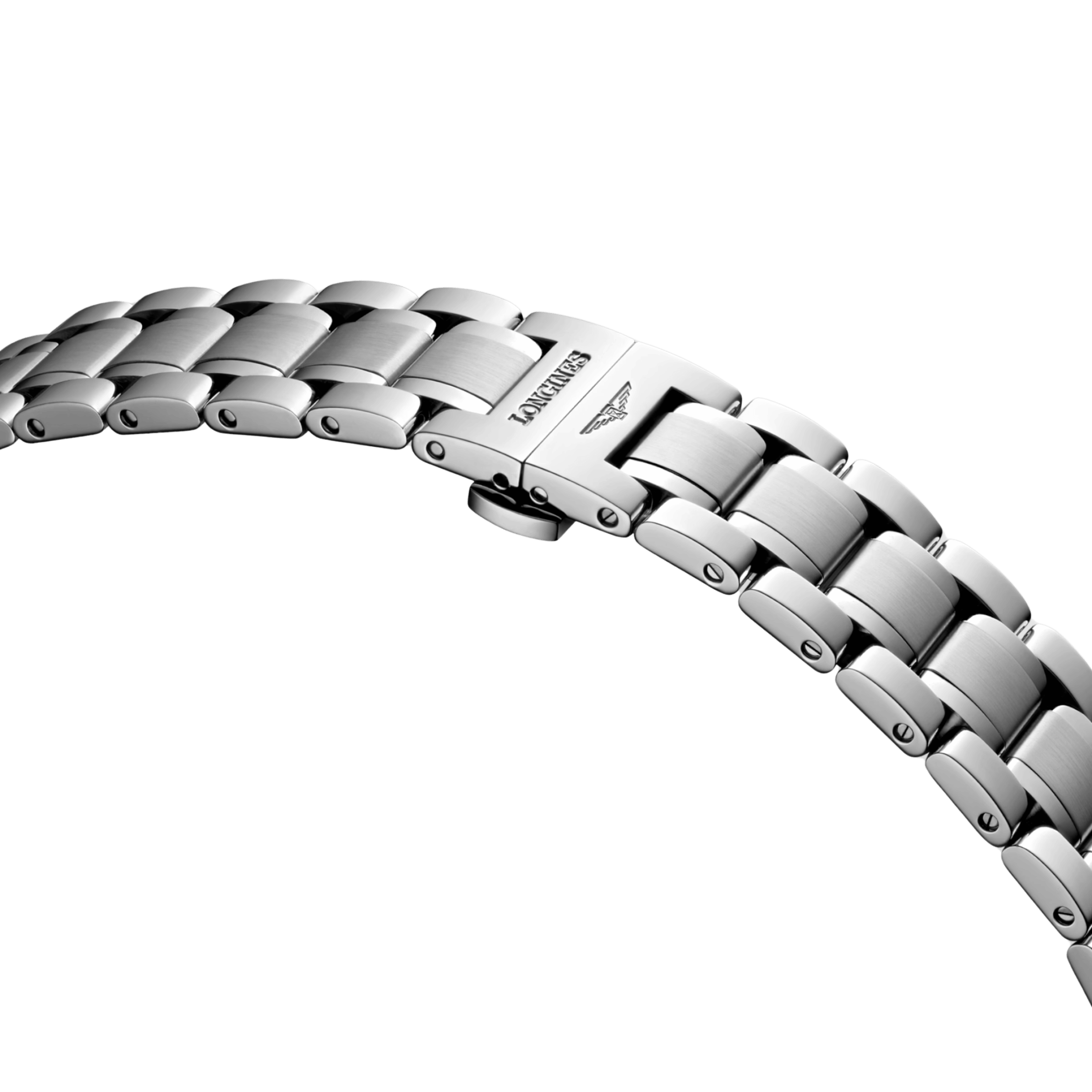 Montre Longines Master Collection automatique cadran argent et bleu bracelet acier 34 mm