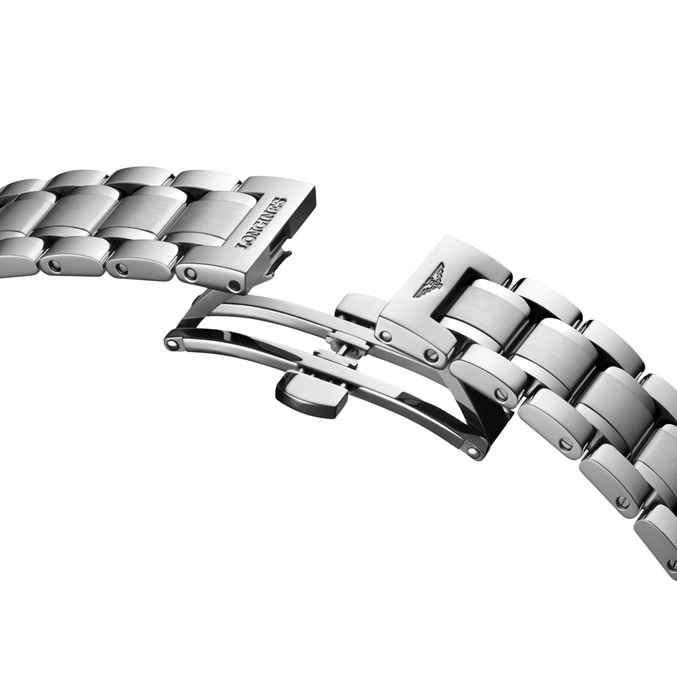 Montre Longines Master Collection automatique cadran argent et bleu bracelet acier 34 mm