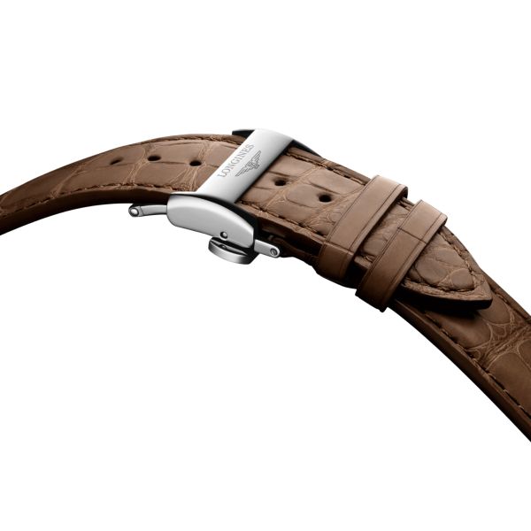 Montre Longines Master Collection auto acier et coiffe or rose cadran argent bracelet cuir marron 40 mm