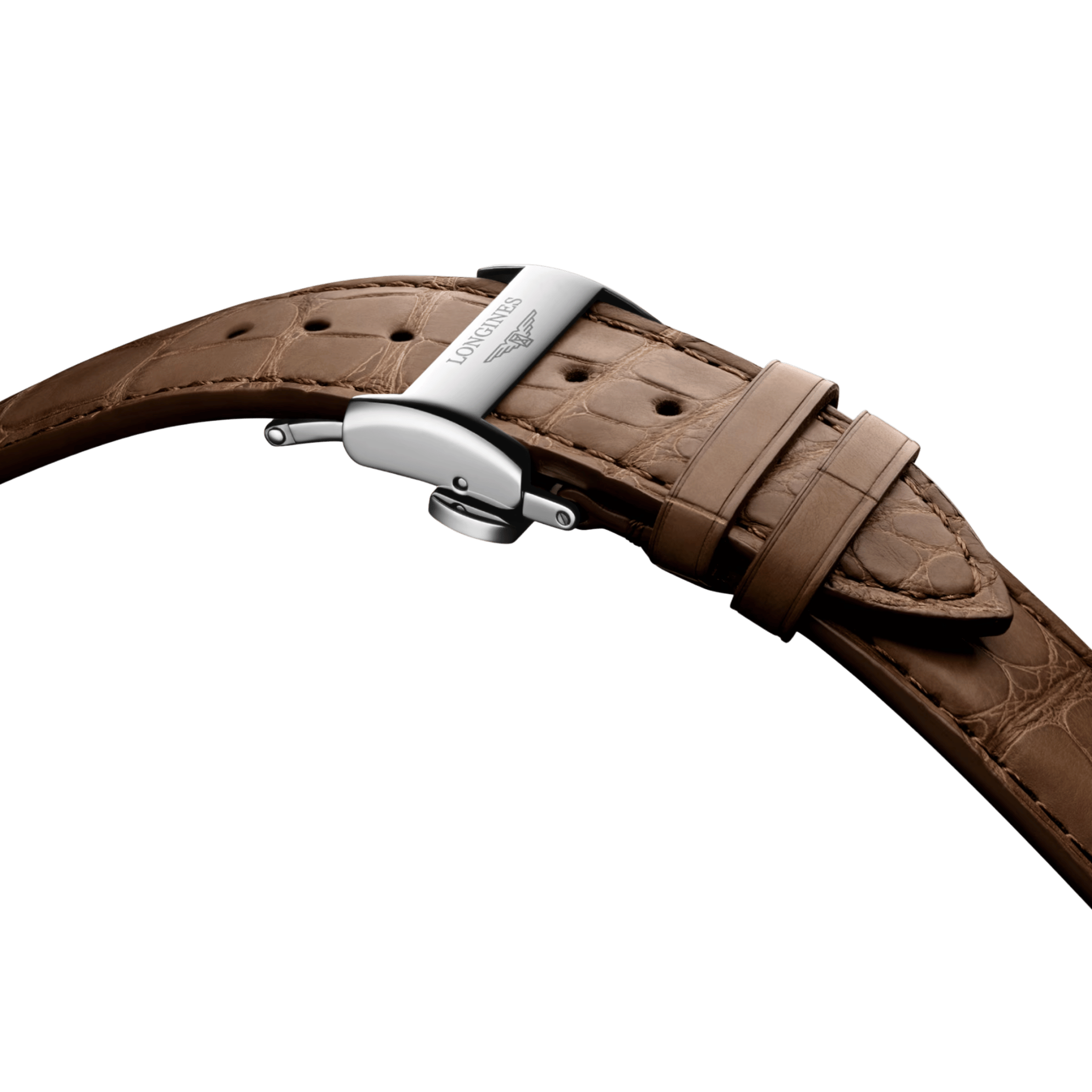 Longines Master Collection watch, stainless steel and pink gold cap, silver dial, brown leather strap, 40 mm