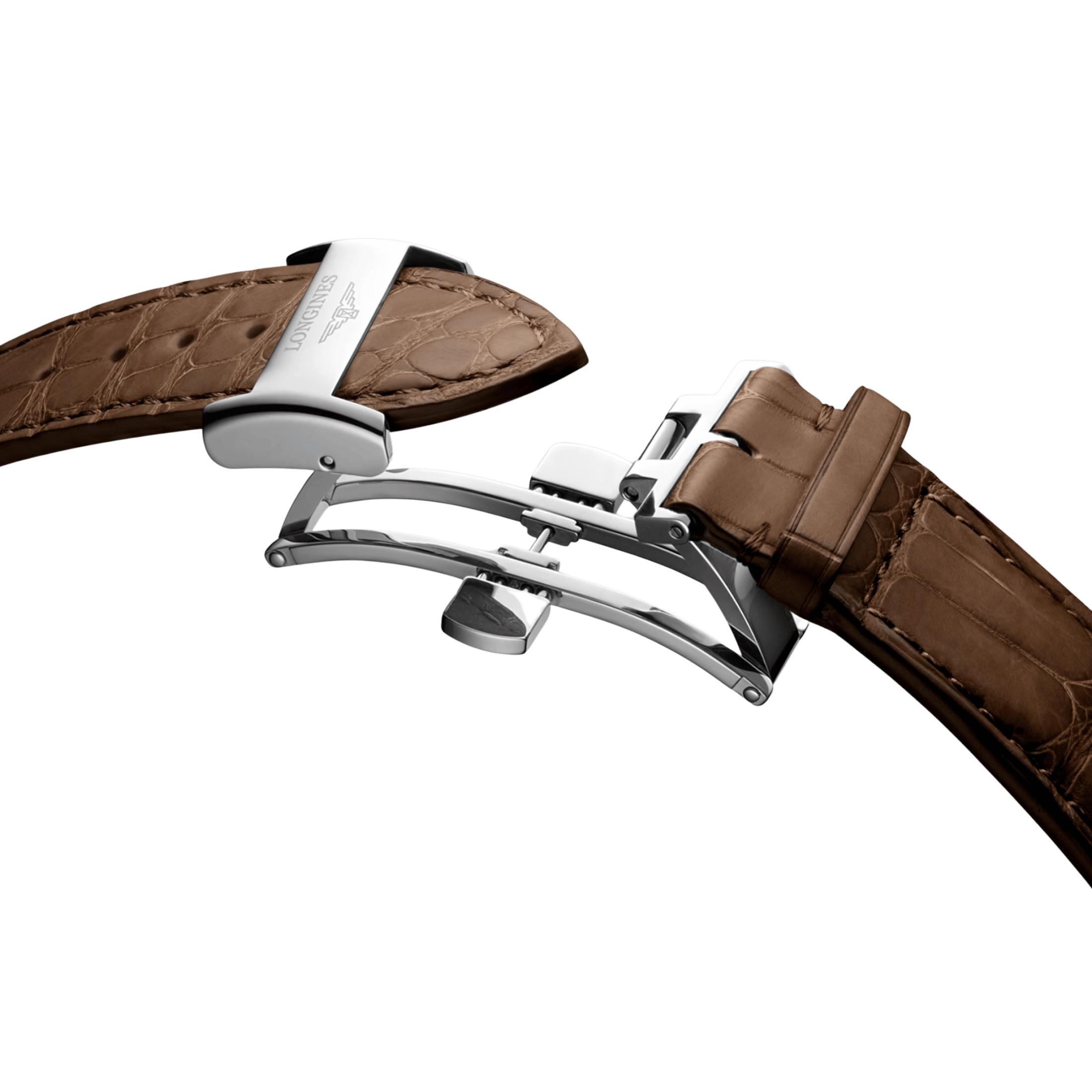 Longines Master Collection watch, stainless steel and pink gold cap, silver dial, brown leather strap, 40 mm