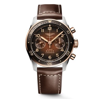 Watch Longines Spirit Flyback automatic chronograph brown dial brown leather strap 42 mm