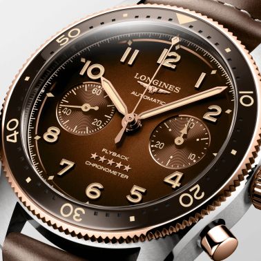 Watch Longines Spirit Flyback automatic chronograph brown dial brown leather strap 42 mm