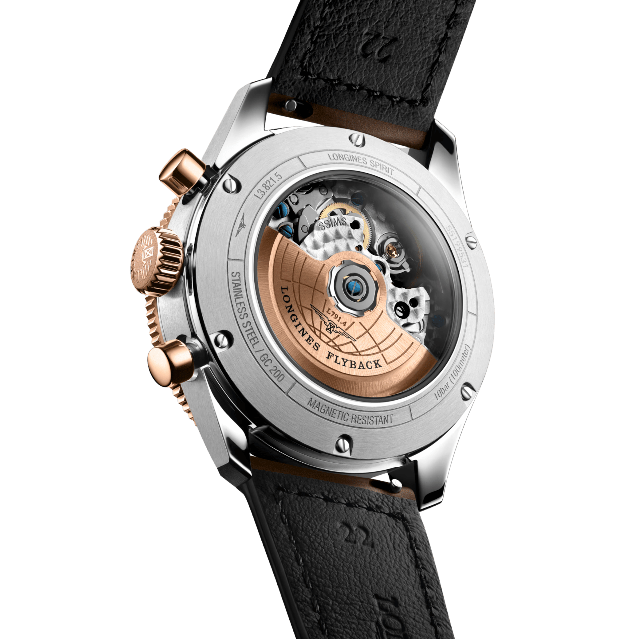 Watch Longines Spirit Flyback automatic chronograph brown dial brown leather strap 42 mm