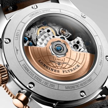 Montre Longines Spirit Flyback automatique chronographe cadran brun bracelet cuir brun 42 mm