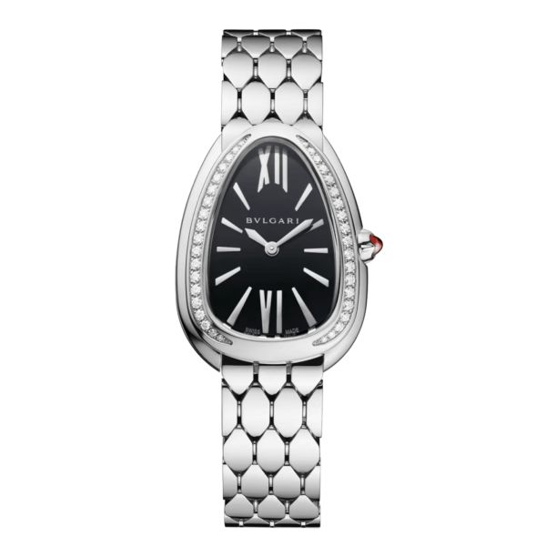 Montre Bulgari Serpenti Seduttori quartz lunette sertie cadran noir bracelet acier 33 mm