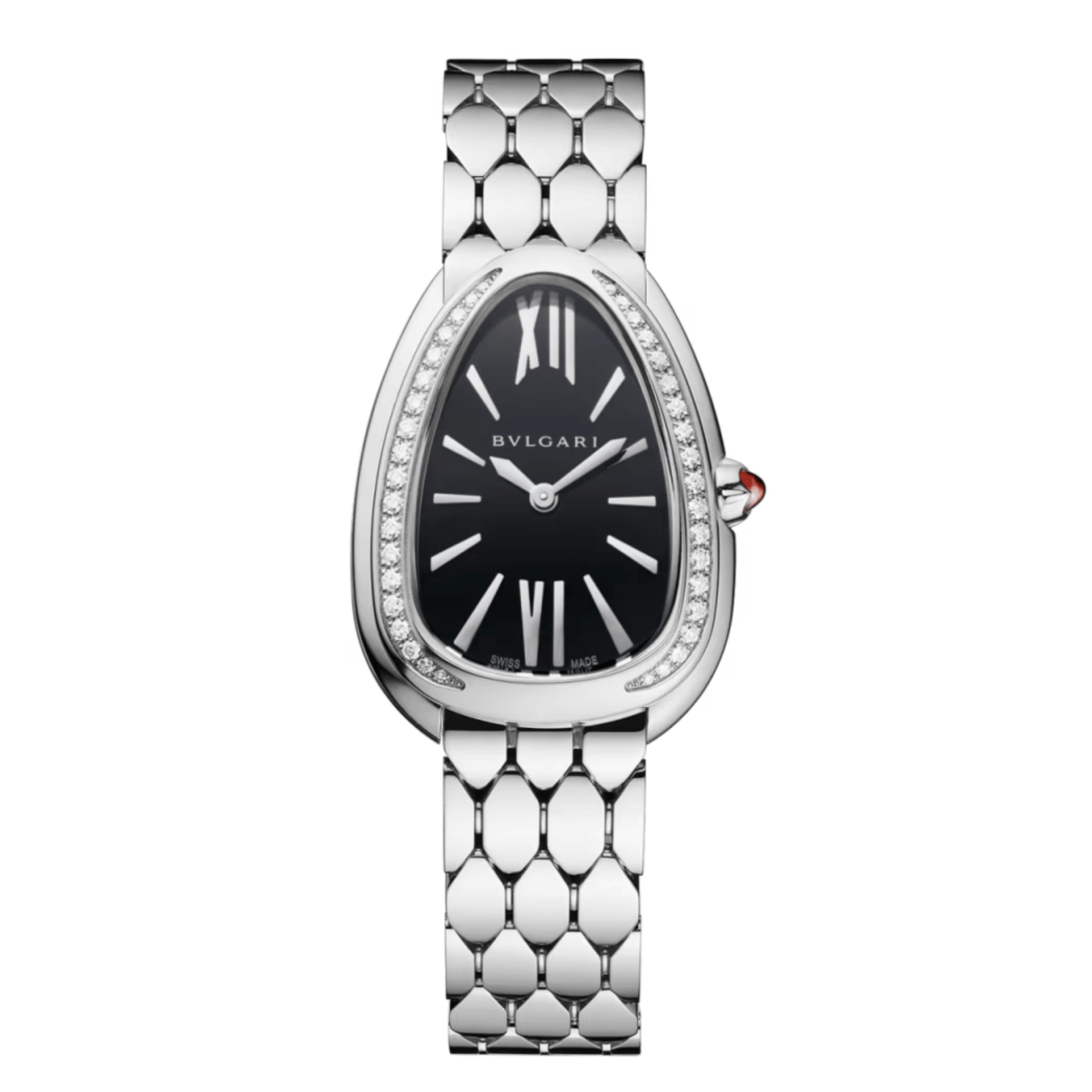 Montre Bulgari Serpenti Seduttori quartz lunette sertie cadran noir bracelet acier 33 mm