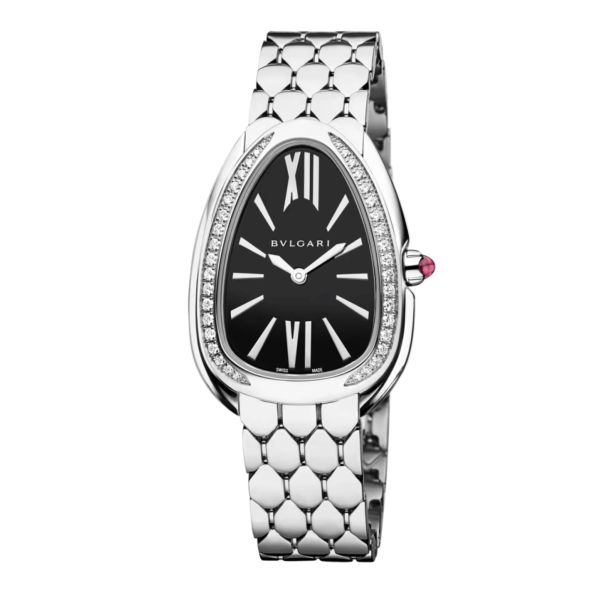 Montre Bulgari Serpenti Seduttori quartz lunette sertie cadran noir bracelet acier 33 mm