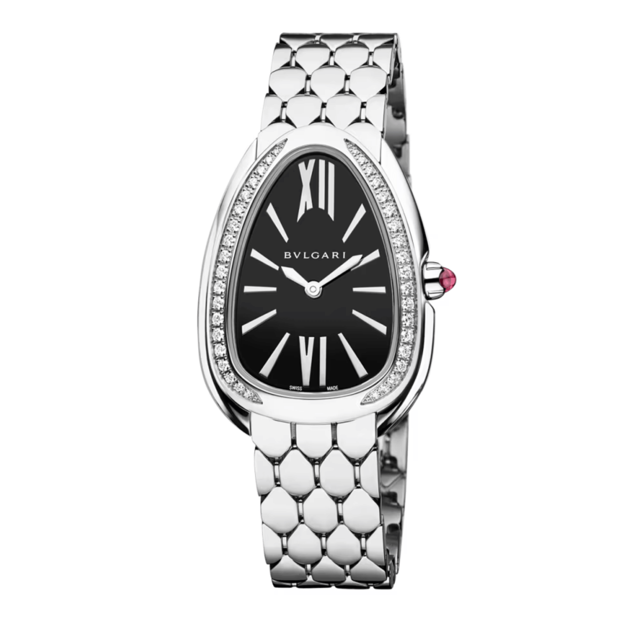 Montre Bulgari Serpenti Seduttori quartz lunette sertie cadran noir bracelet acier 33 mm