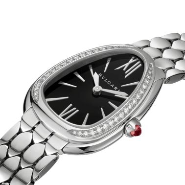 Montre Bulgari Serpenti Seduttori quartz lunette sertie cadran noir bracelet acier 33 mm