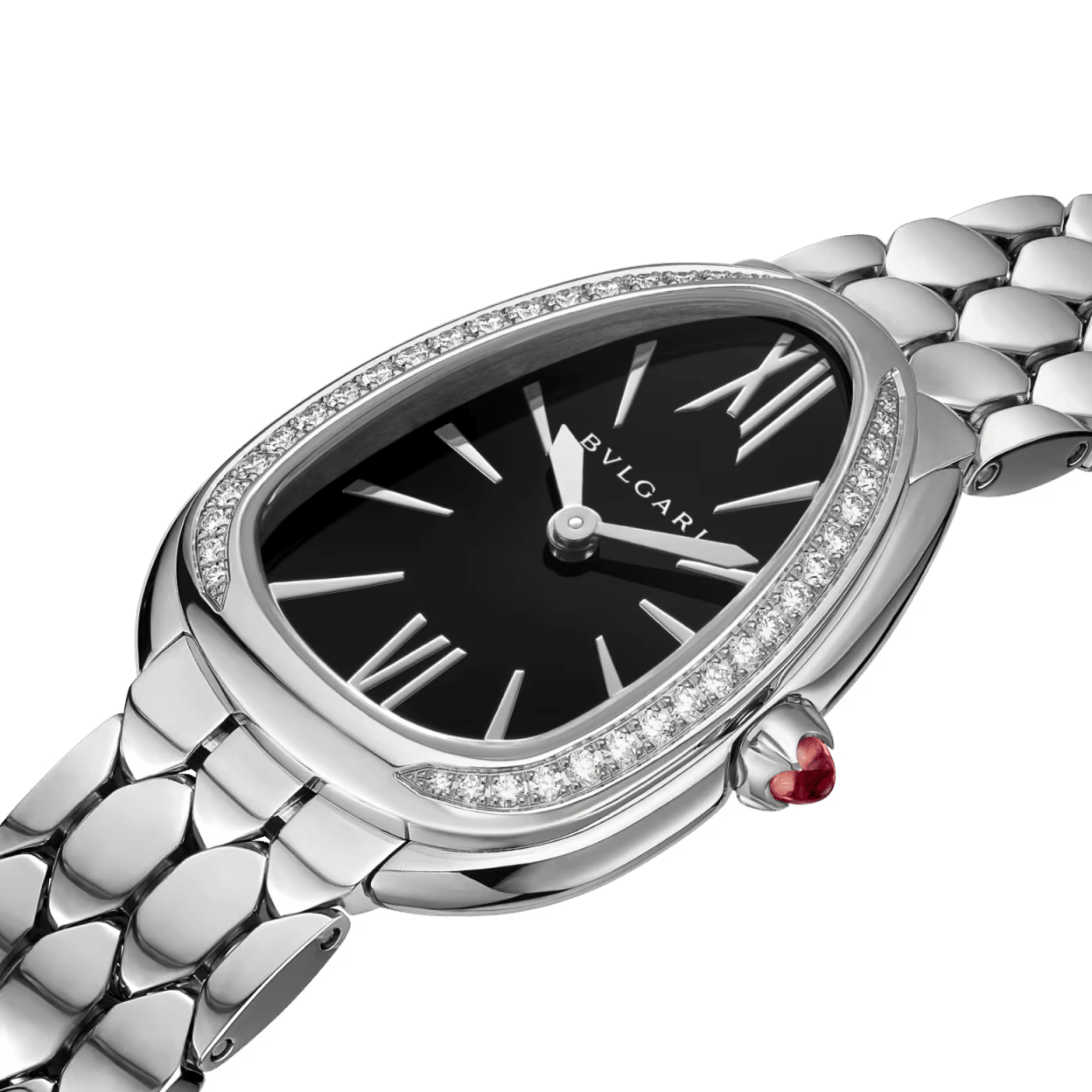 Bulgari Serpenti Seduttori quartz watch bezel set black dial steel bracelet 34 mm