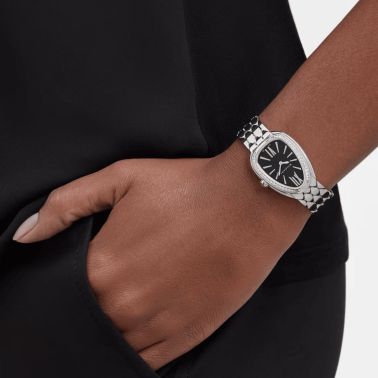 Montre Bulgari Serpenti Seduttori quartz lunette sertie cadran noir bracelet acier 33 mm