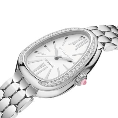 Montre Bulgari Serpenti Seduttori automatique lunette sertie cadran blanc bracelet acier 34 mm