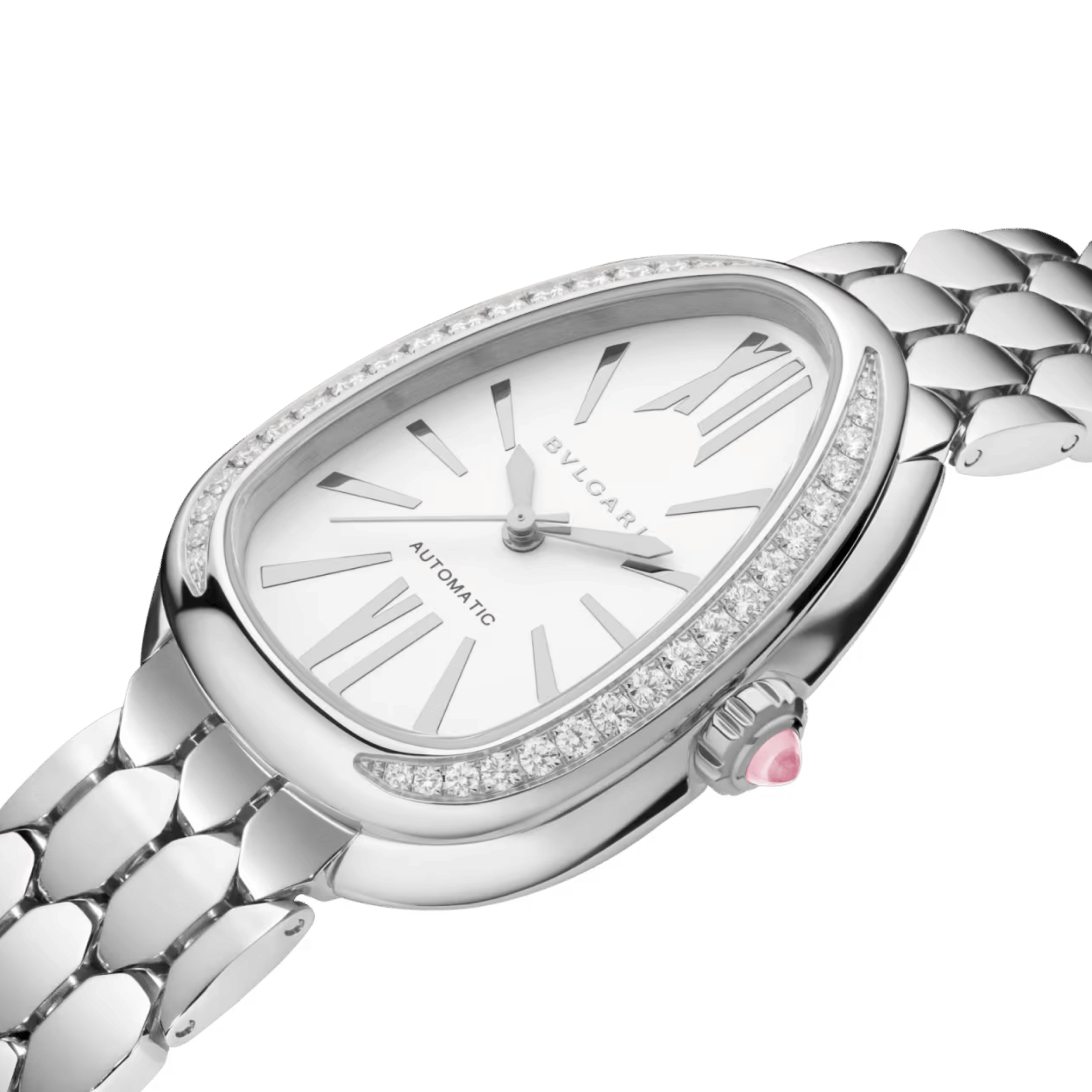 Montre Bulgari Serpenti Seduttori automatique lunette sertie cadran blanc bracelet acier 34 mm