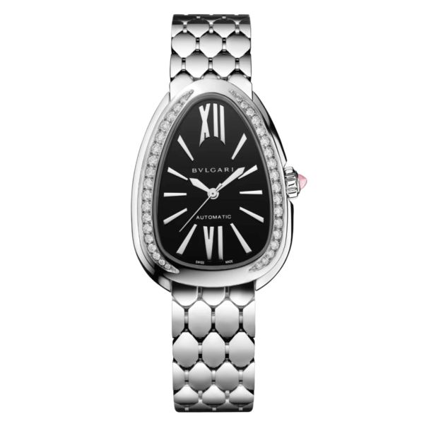Bulgari Serpenti Seduttori automatic watch bezel set black dial steel bracelet 34 mm