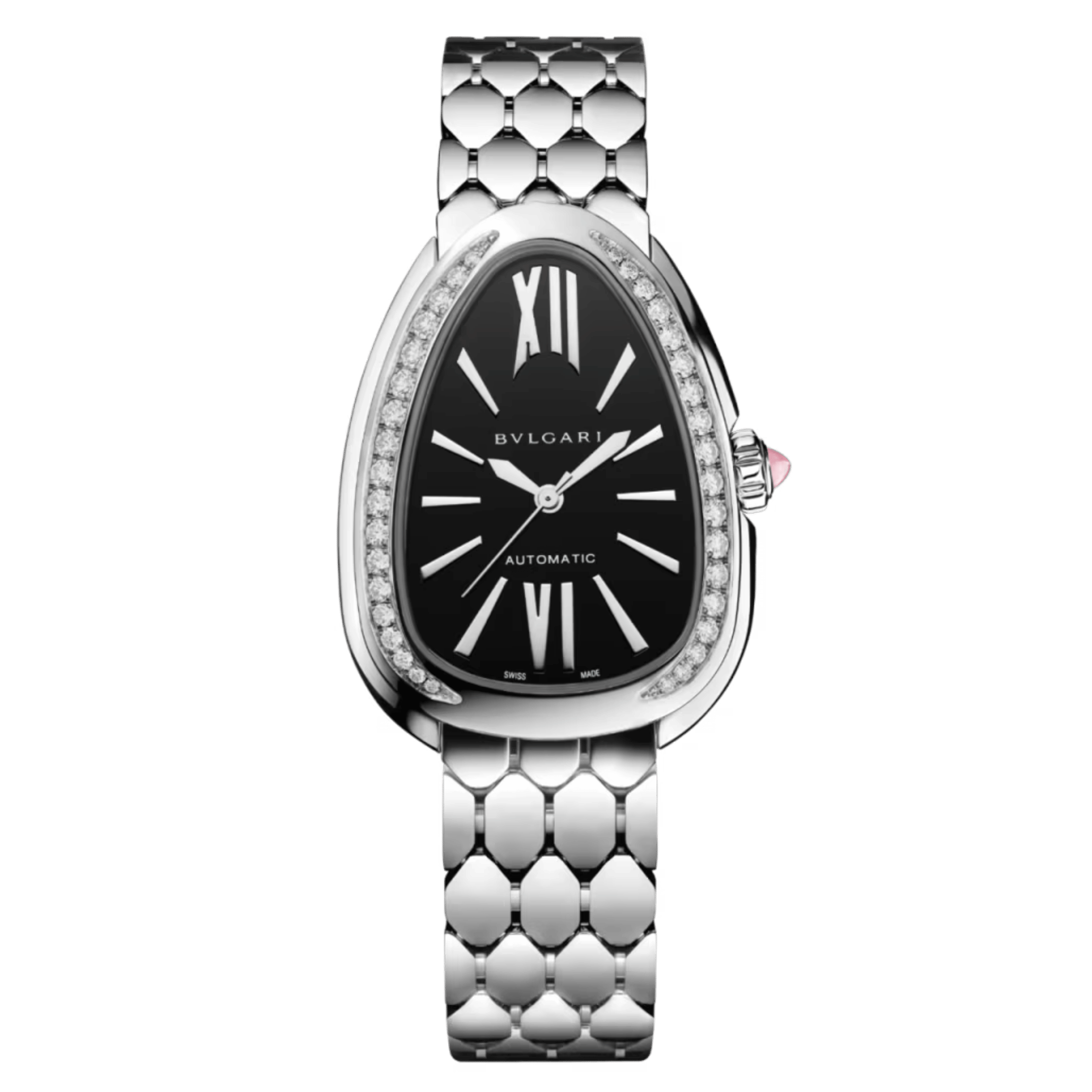 Bulgari Serpenti Seduttori automatic watch bezel set black dial steel bracelet 34 mm