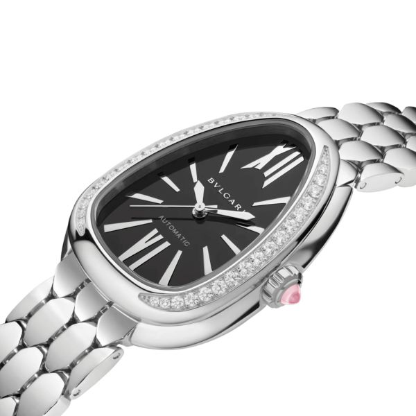 Bulgari Serpenti Seduttori automatic watch bezel set black dial steel bracelet 34 mm