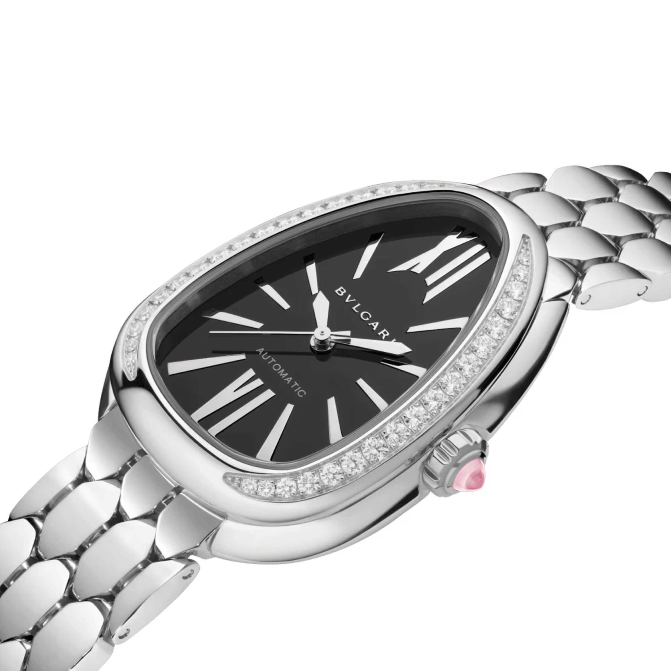 Bulgari Serpenti Seduttori automatic watch bezel set black dial steel bracelet 34 mm