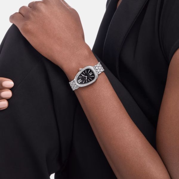 Bulgari Serpenti Seduttori automatic watch bezel set black dial steel bracelet 34 mm